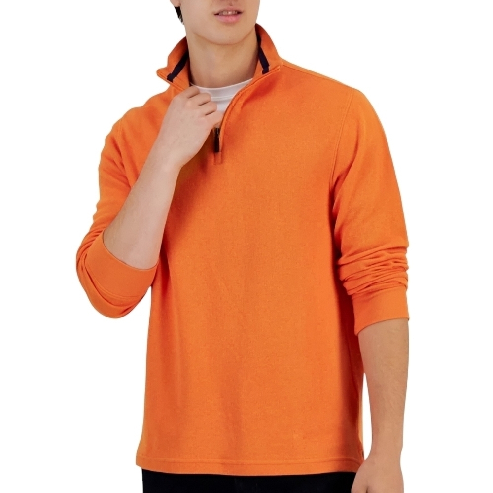 NWT Club Room Men's 1/4 Zip Pullover Roasted Pumpkin Orange